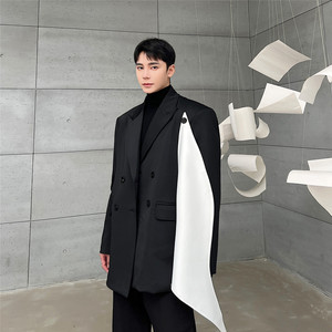 早春新黑白撞色西服外套太空棉休闲雅痞西装上衣A452--6322--P135图片
