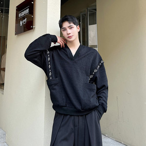V领套头立体压花休闲卫衣潮风中式刺绣宽松外套A452-6420--P105图片