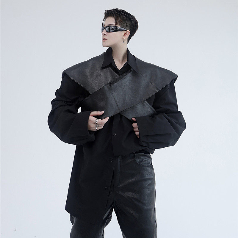 新款个性pu马甲潮流外搭男魔术贴暗黑风坎肩上衣A452--6304-1-P65,男装背心/马甲,电商A452