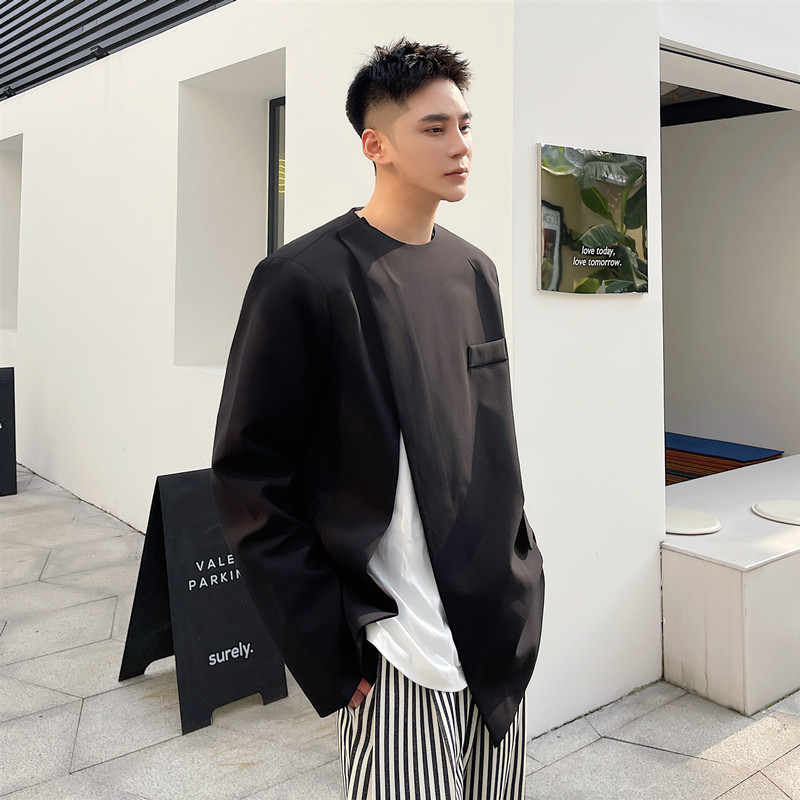 春上新韩版休闲斜开叉小西服男个性潮流圆领外套A452--6202--P120,男装西服,电商A452