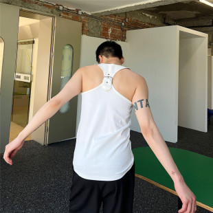 P70 6364 夏时髦PU拼接背心t恤男潮流辣弟风无袖 紧身坎肩上衣A452