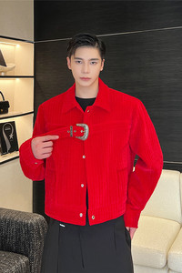 红丝绒扣带时髦夹克复古风休闲短款西服外套A452--6309--P155图片