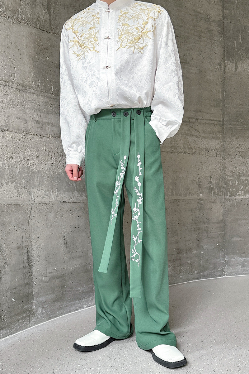 个性刺绣花卉飘带休闲长裤风潮流直筒流行西服裤A452--6481-P95,男装西服,电商A452