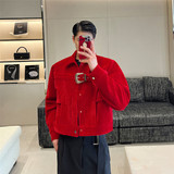 红丝绒扣带时髦夹克复古风休闲短款西服外套A452--6309--P155，男装夹克，电商A452