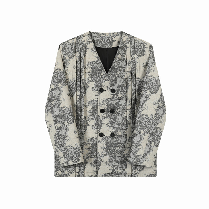 新款潮流印花V领西服外套韩版潮流气质西装上衣A452--6510--P165,男装西服套装,电商A452