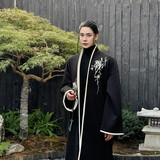 新中式刺绣宽松袍子男女款潮风中长款毛呢大衣A452--6441--P195，男装毛呢大衣，电商A452