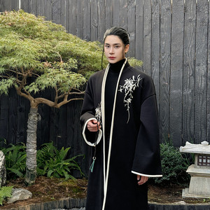 新中式刺绣宽松袍子男女款潮风中长款毛呢大衣A452--6441--P195图片