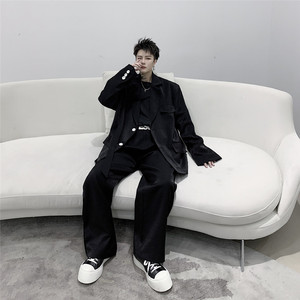 新款复古黑色西服长裤男韩版百搭休闲直筒长裤潮A452--606--P65图片