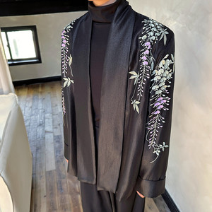新款花卉刺绣无扣开衫外套复古高级感休闲西服A452--6507--P155图片