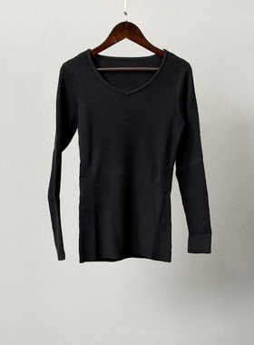 清库存 清仓特价黑色V领针织衫女长袖修身羊毛打底衫简约百搭上衣