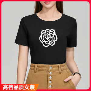 2024年新款夏季短袖t恤女潮牌几何图案印花半袖体恤正肩圆领上衣