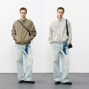 714street复古亚麻混纺立领夹克2026春季 潮牌宽松两面穿外套男款