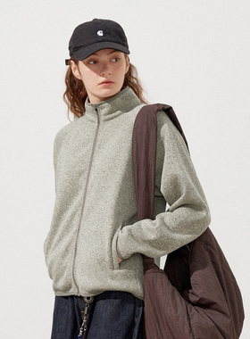 714street老钱风混纺针织夹克男2026春季新款立领花纱抓绒外套潮