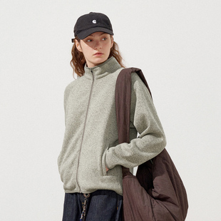 714street老钱风混纺针织夹克男2026春季 立领花纱抓绒外套潮 新款