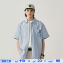 潮牌外套 714street夏季 短袖 衬衣男cheanfit纯色衬衫 复古条纹衬衫
