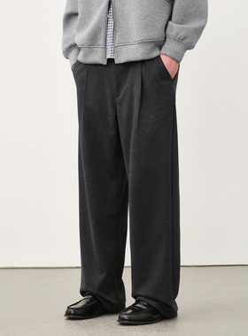 714street松紧腰毛呢男士休闲西裤垂坠感高级感秋季打褶卫裤长裤