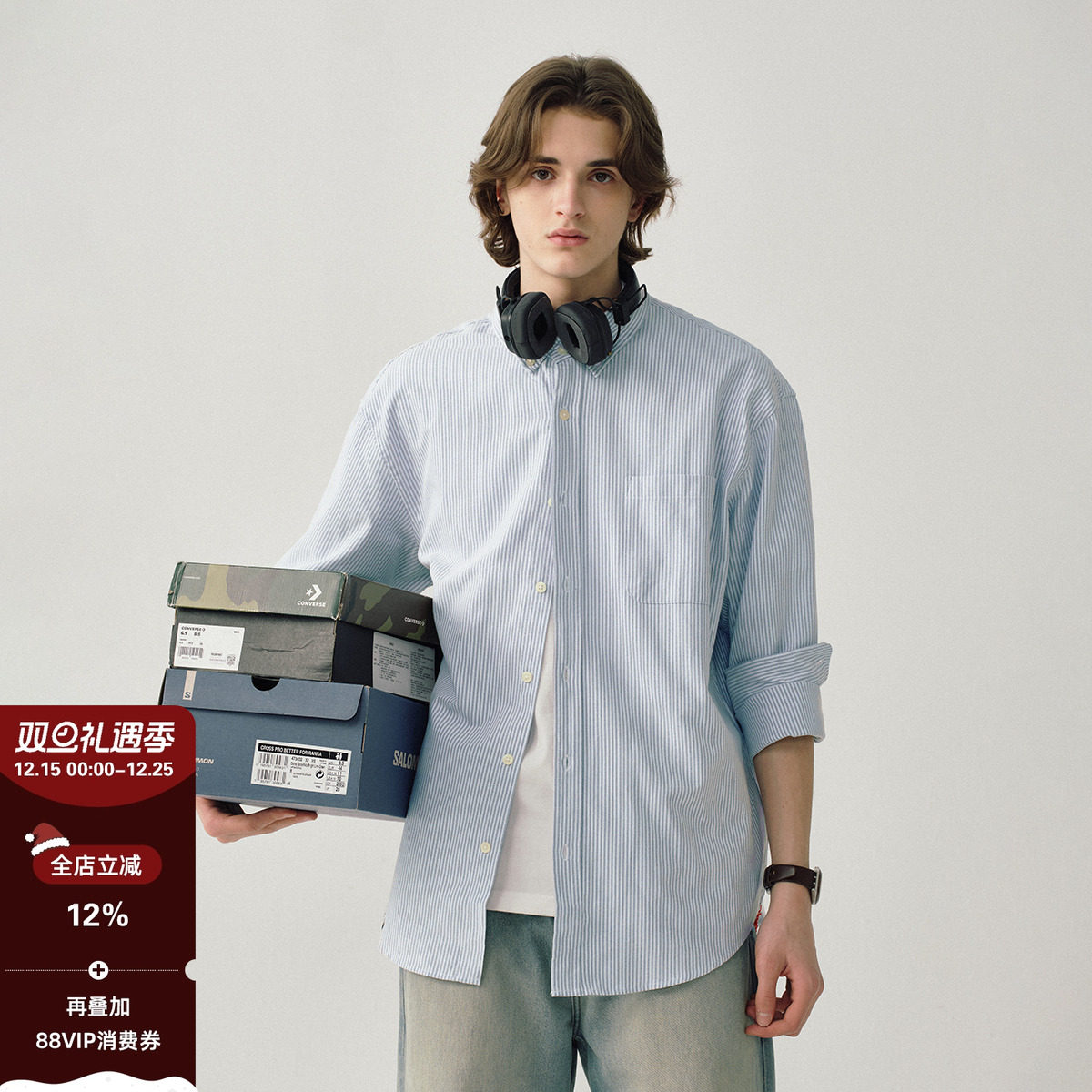 714street日系条纹衬衫情侣港风