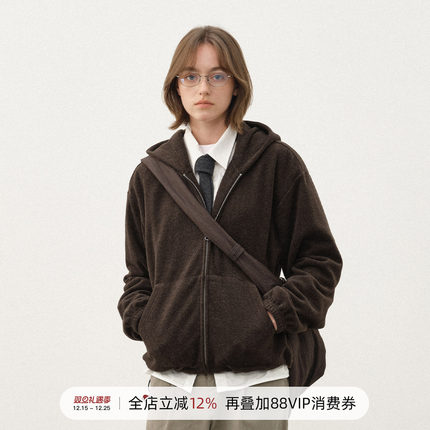 714street呢料针织外套男2025新款秋冬连帽卫衣美式复古毛衣开衫