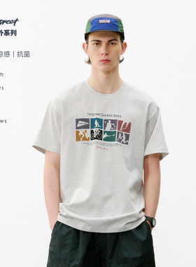 714street速干凉感7A抗菌灰色短袖男2026夏季复古运动印花情侣T恤