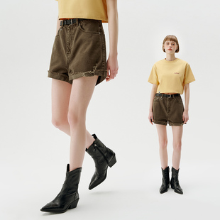 破洞做旧五分裤 714street潮牌女士水洗牛仔短裤 热裤 新款 2024夏季