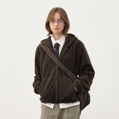 714street呢料针织外套男2025新款秋冬连帽卫衣美式复古毛衣开衫