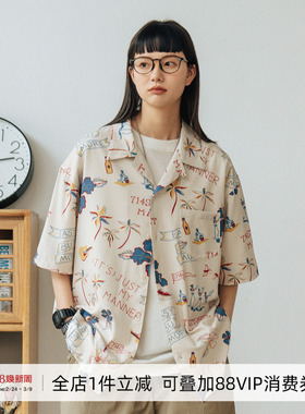714street慵懒风花卉夏威夷短袖衬衫男女ins潮夏季设计感小众衬衣