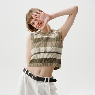 T恤 情侣复古无袖 714street潮牌男女针织背心马甲2024夏季 新款