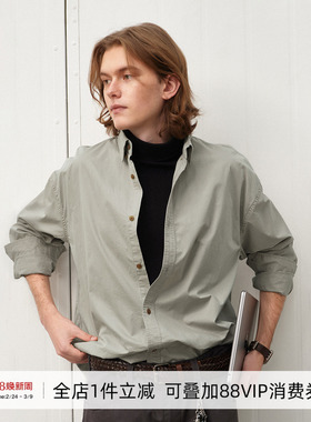 714street宽松落肩水洗做旧长袖衬衫男2025春季新款日系休闲外套