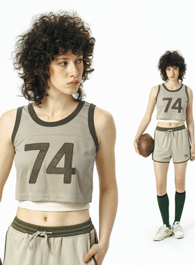 714street潮牌撞色运动背心女2024新款夏装上衣短款无袖T恤打底衫