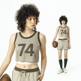 T恤打底衫 714street潮牌撞色运动背心女2024新款 无袖 上衣短款 夏装