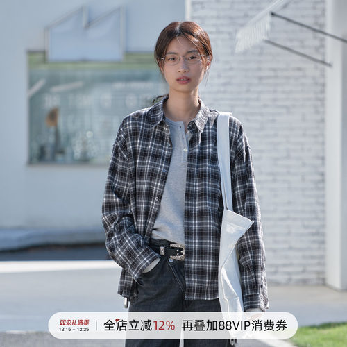 714street复古拉毛格纹衬衫