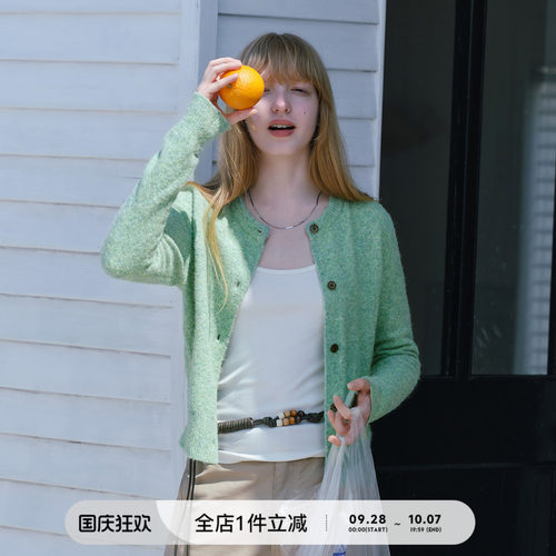 714street复古圆领羊毛毛衣开衫