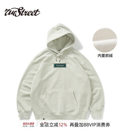 714street重磅500g美式情侣宽松连帽卫衣秋冬新款刺绣logo帽衫男