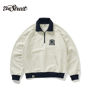上衣宽松外套 新款 714street潮牌美式 复古学院风翻领卫衣2024秋季