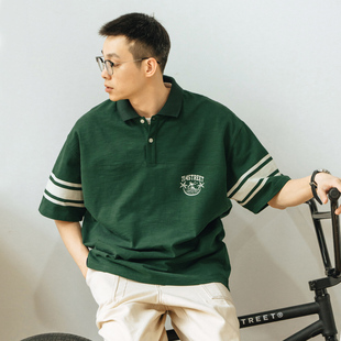 复古Polo衫 上衣潮牌短袖 男夏季 撞色宽松五分袖 t恤 款 714street美式