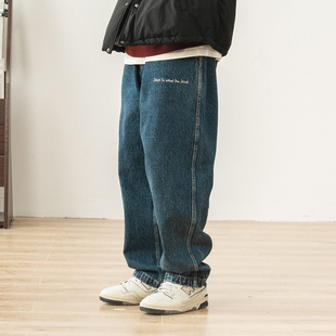 潮牌宽松复古休闲裤 秋季 子 男2022新款 714street水洗直筒牛仔长裤