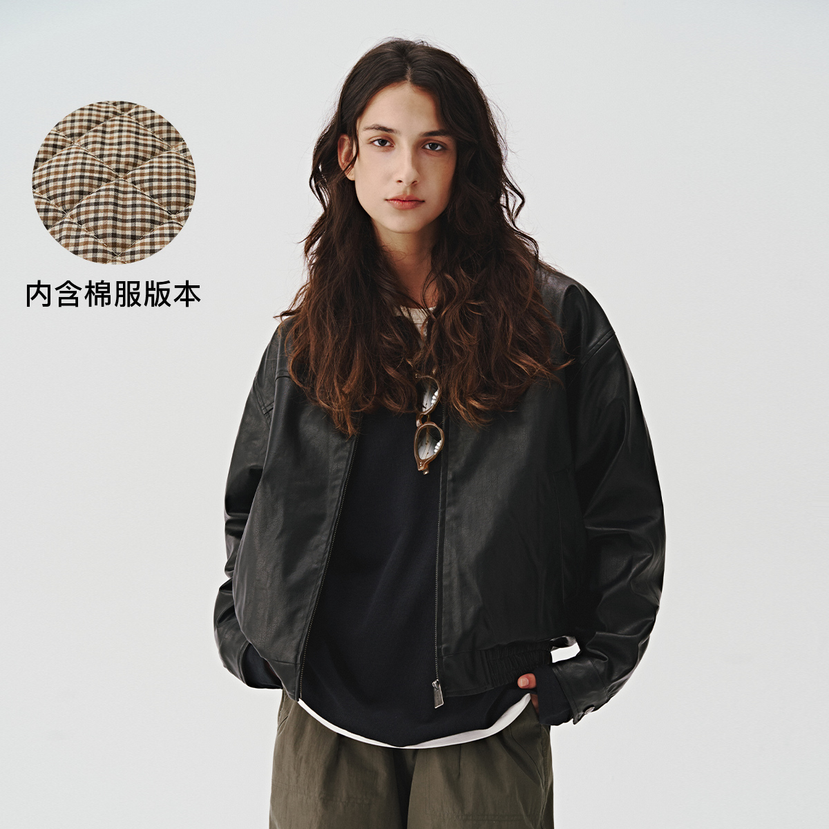 714street美式复古2024秋新款黑色皮衣外套男女同款短款宽松夹克