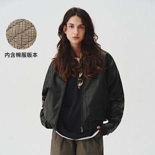 短款 黑色皮衣外套男女同款 宽松夹克 复古2024秋新款 714street美式