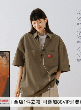 714street短袖工装衬衫男夏宽松潮流复古薄款港风日系翻领polo衫