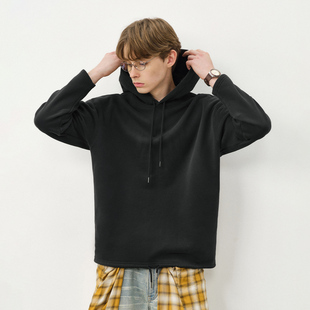 714street日系简约加绒连帽卫衣男2025秋冬情侣宽松落肩袖 女 帽衫