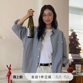 中性简约衬衣 男女25秋季 714street微宽松落肩纯棉小格纹长袖 衬衫