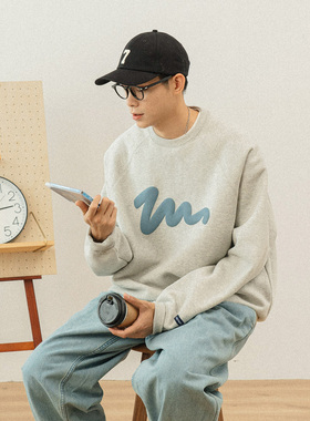 714street情侣圆领卫衣春秋潮牌重磅cityboy外套宽松日系印花上衣