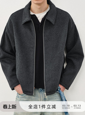 714street羊毛混纺翻领夹克男2025秋冬新款cleanfit廓形毛呢外套