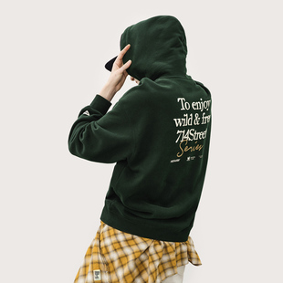 宽松帽衫 情侣装 复古印花加绒连帽卫衣男2025秋冬款 714street美式