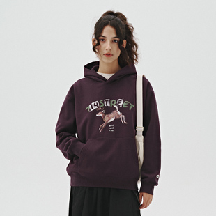 714street手绘动物印花宽松落肩连帽卫衣男女款 潮牌秋冬情侣帽衫