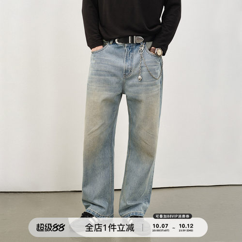 714street做旧水洗直筒牛仔裤