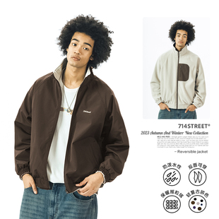 秋装 714street外套男潮牌新款 日系复古上衣摇粒绒夹克 两面穿