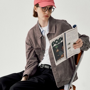 夹克男2025宽松短款 水洗做旧质感工装 翻领外套 新款 714street春季