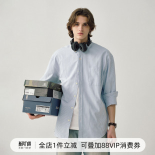 衬衣潮牌外套女 长袖 714street复古牛津纺条纹衬衫 男cheanfit秋季