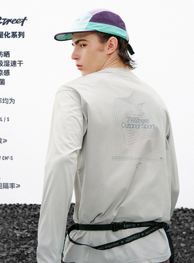 714street7A抗菌防晒几何印花长袖T恤男2026春季圆领速干上衣女